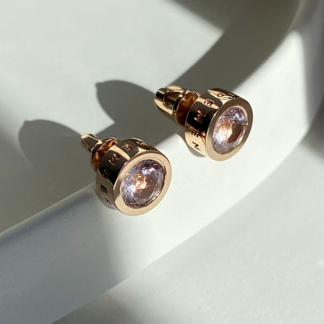 STUDS "STONE BALL" WITH MORGANITE / GOLD