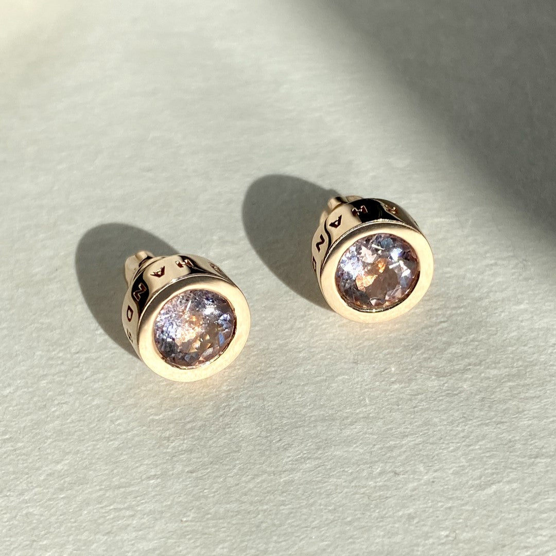 STUDS "STONE BALL" WITH MORGANITE / GOLD