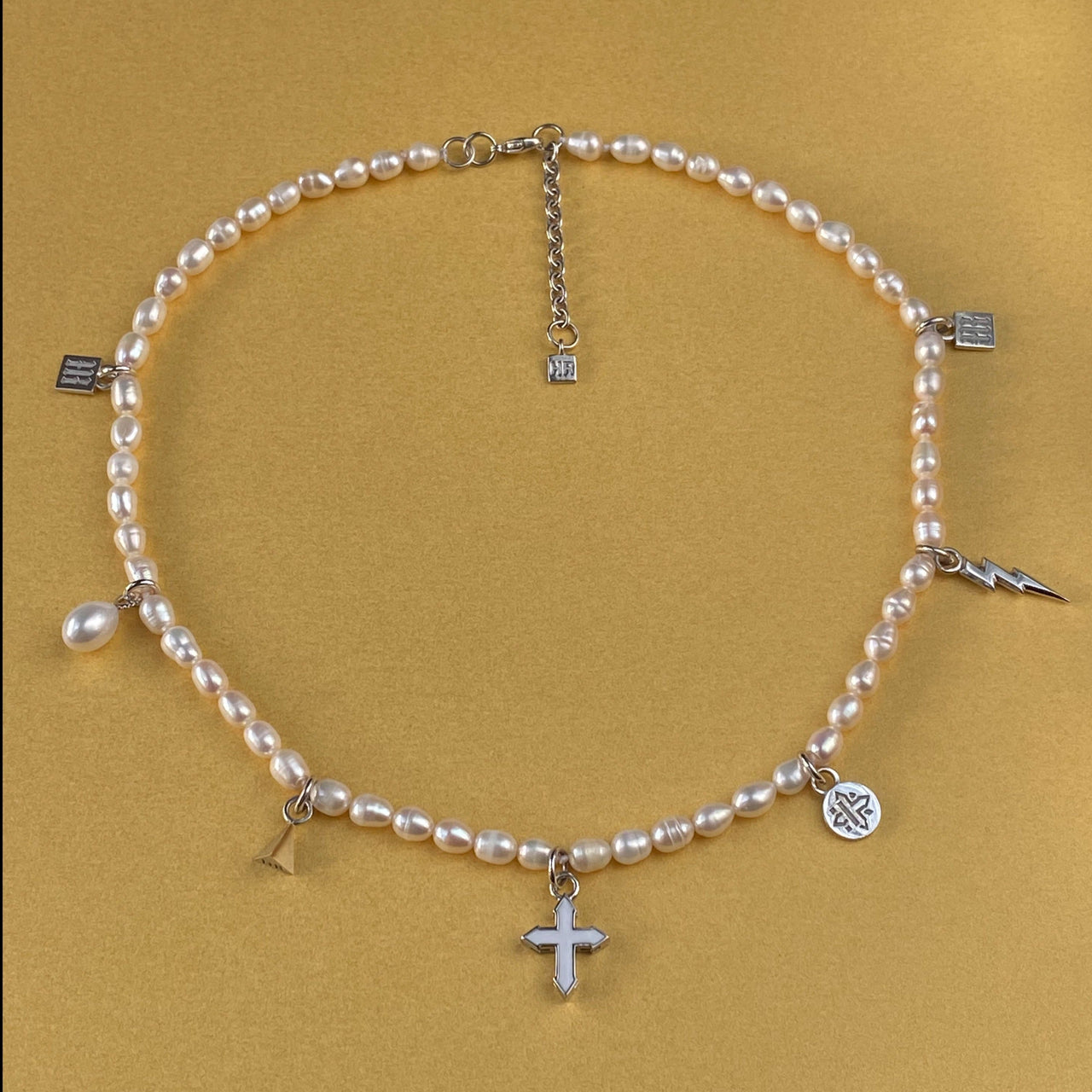 CHOKER "222" WITH CROSS WITH WHITE ENAMEL / SILVER