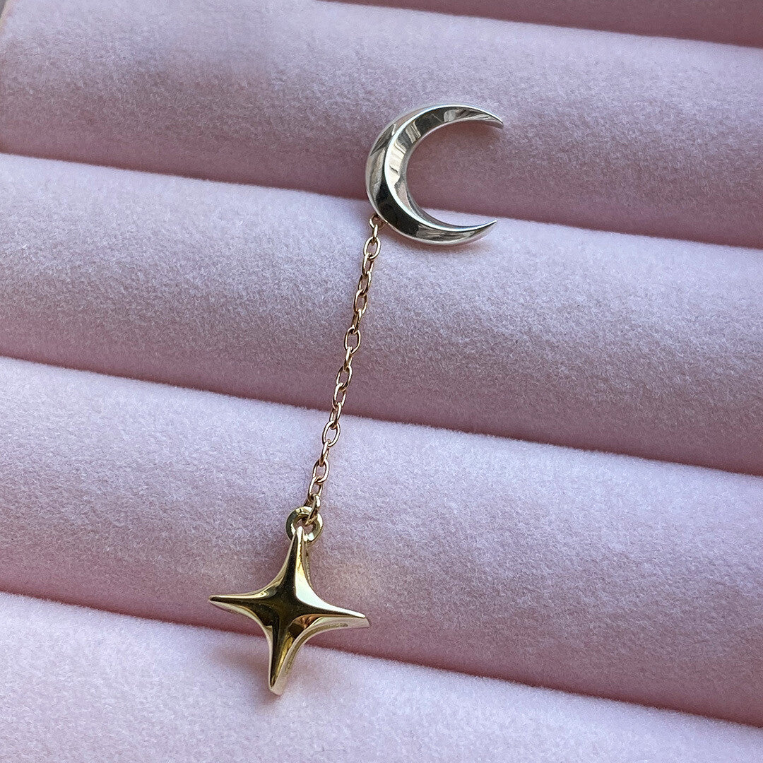 EARRING "CRESCENT & STAR" / SOLID GOLD