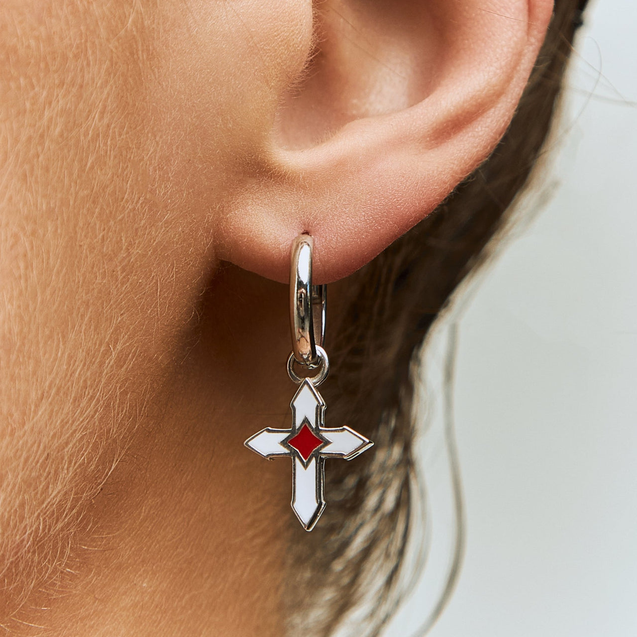 EARRING CROSS “STAINED GLASS” / SILVER & COLORED ENAMEL