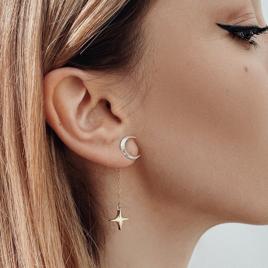 EARRING "CRESCENT & STAR" / SILVER & SOLID GOLD