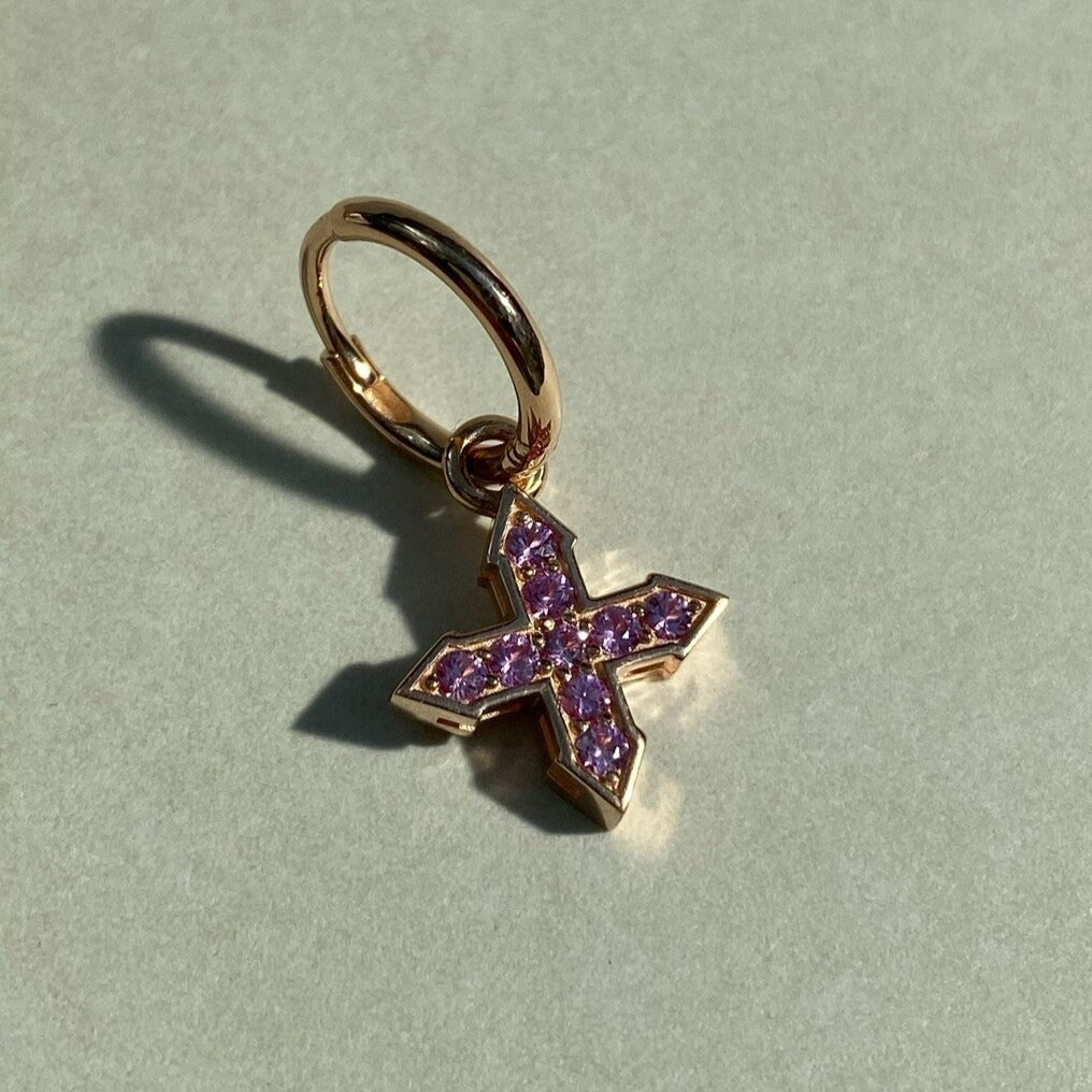 EARRING STAR "GLOW" WITH PINK SAPPHIRES / SOLID GOLD