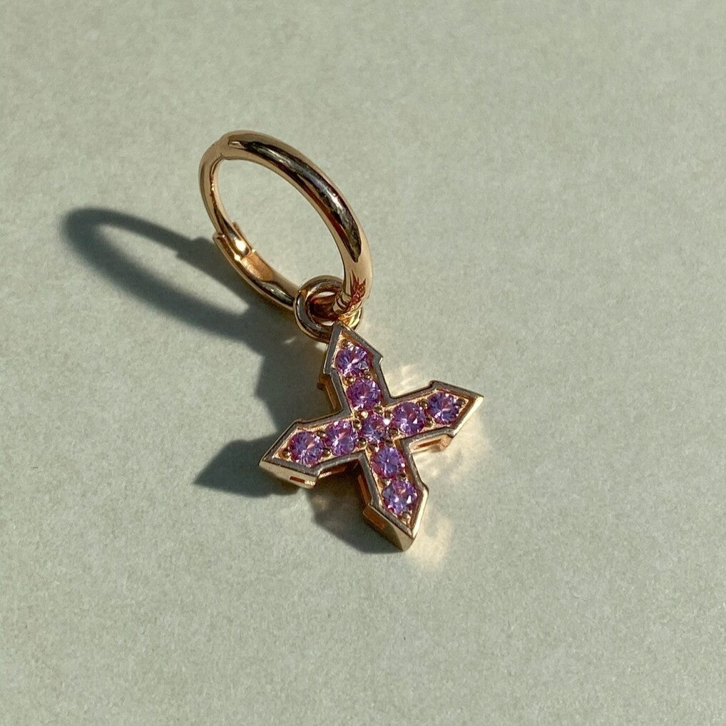EARRING STAR "GLOW" WITH PINK SAPPHIRES / SOLID GOLD