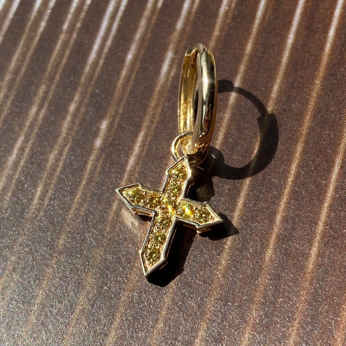 EARRING CROSS "GLOW" WITH ROYAL YELLOW DIAMONDS / SOLID GOLD