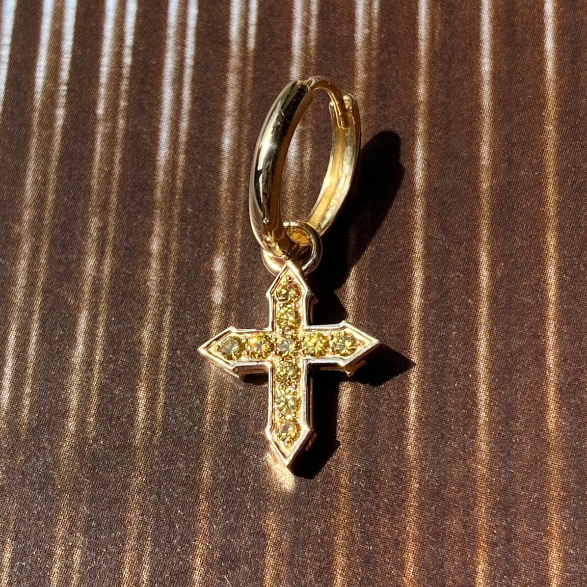 EARRING CROSS "GLOW" WITH ROYAL YELLOW DIAMONDS / SOLID GOLD