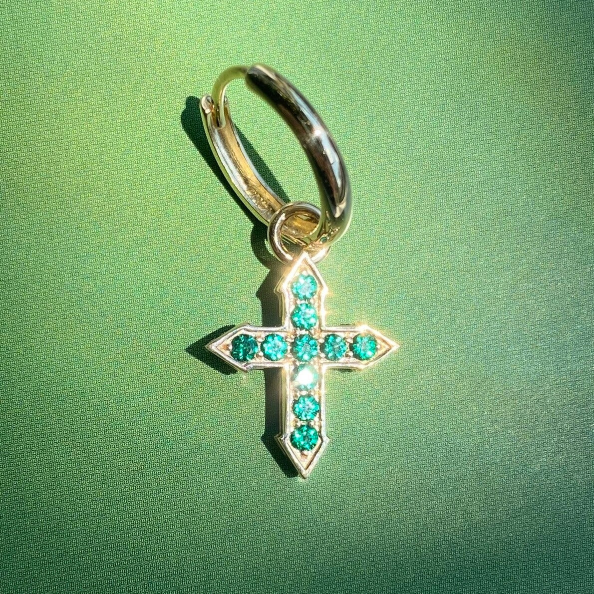EARRING CROSS "GLOW" WITH EMERALDS / SOLID GOLD