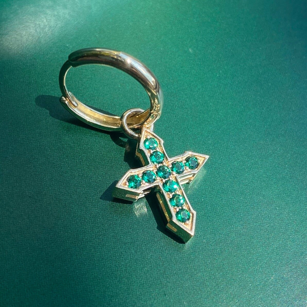 EARRING CROSS "GLOW" WITH EMERALDS / SOLID GOLD