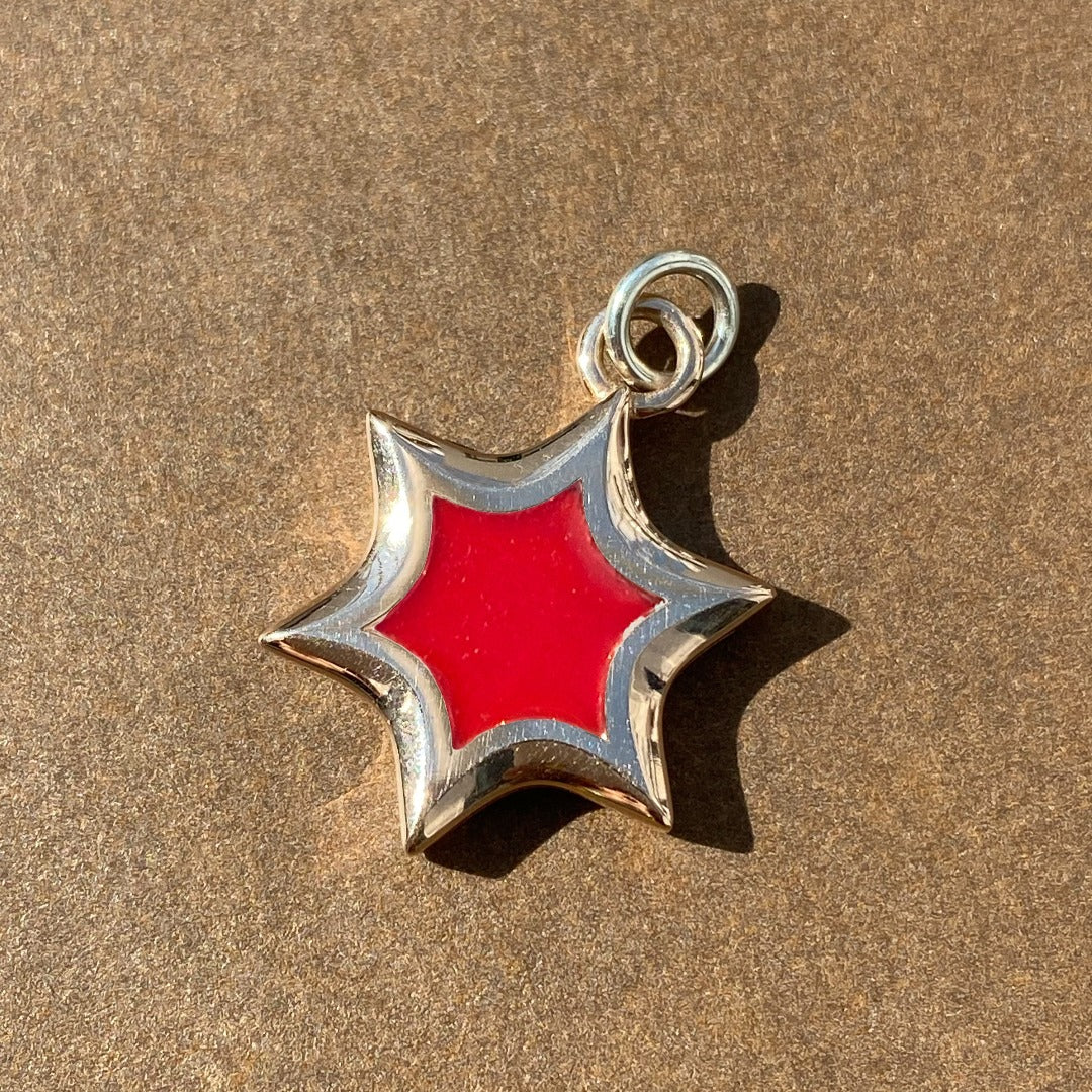 PENDANT "STAR OF DAVID" WITH COLORED ENAMEL / SOLID GOLD