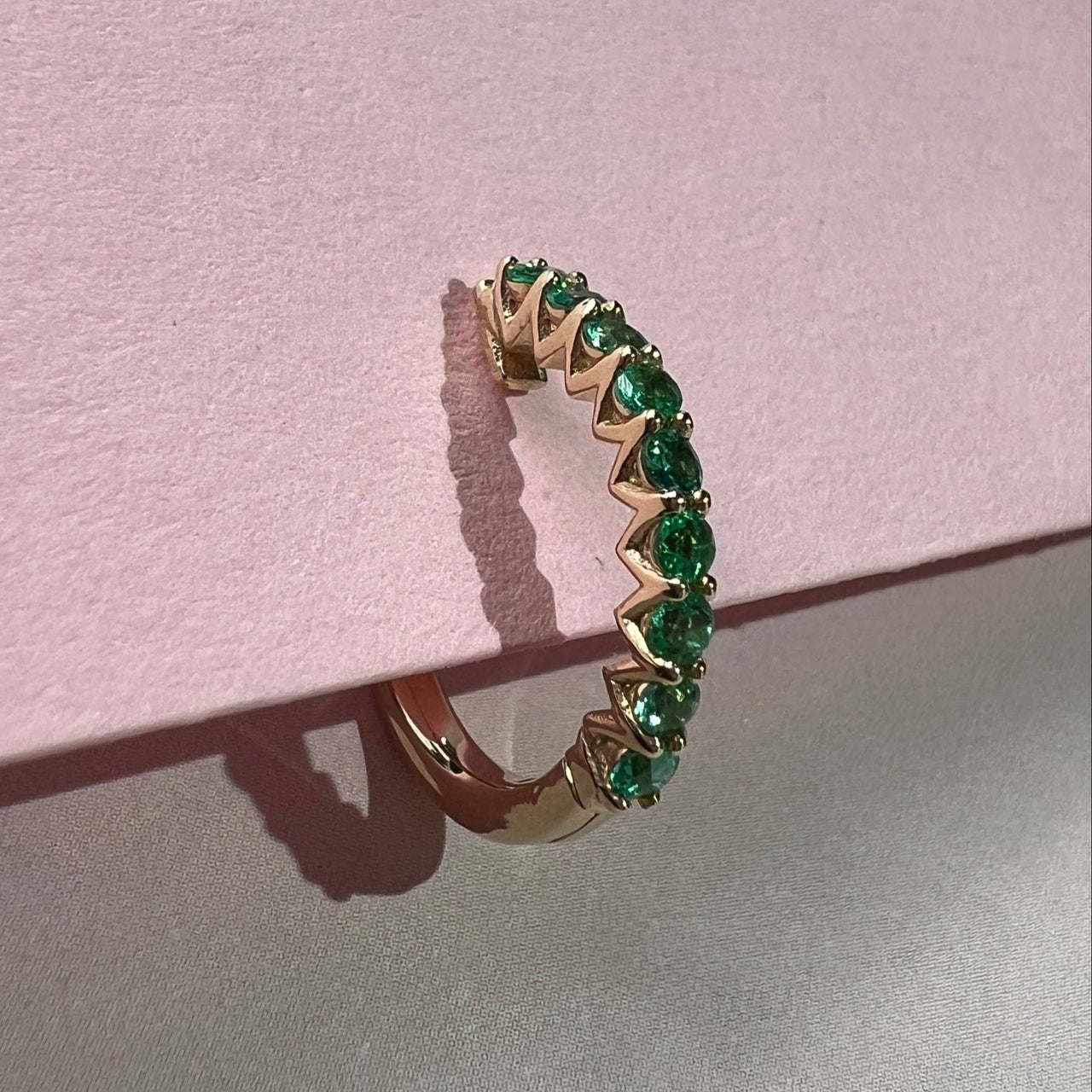 HOOP EARRING "ARCHES" WITH EMERALDS / SOLID GOLD