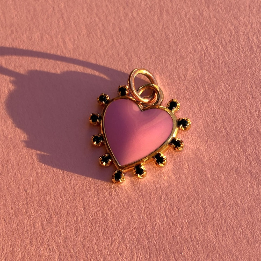 PENDANT "HEART" WITH ENAMEL & BLACK DIAMONDS / SOLID GOLD