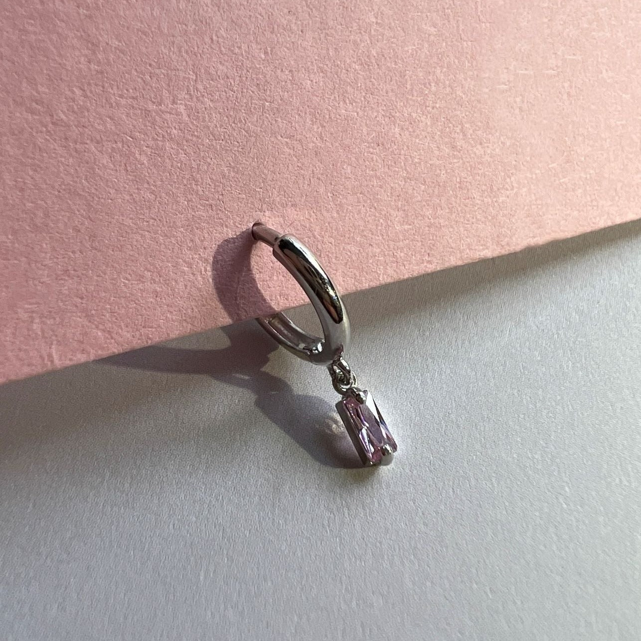 EARRING "SIMPLE THING" WITH PINK CZ / SOLID GOLD