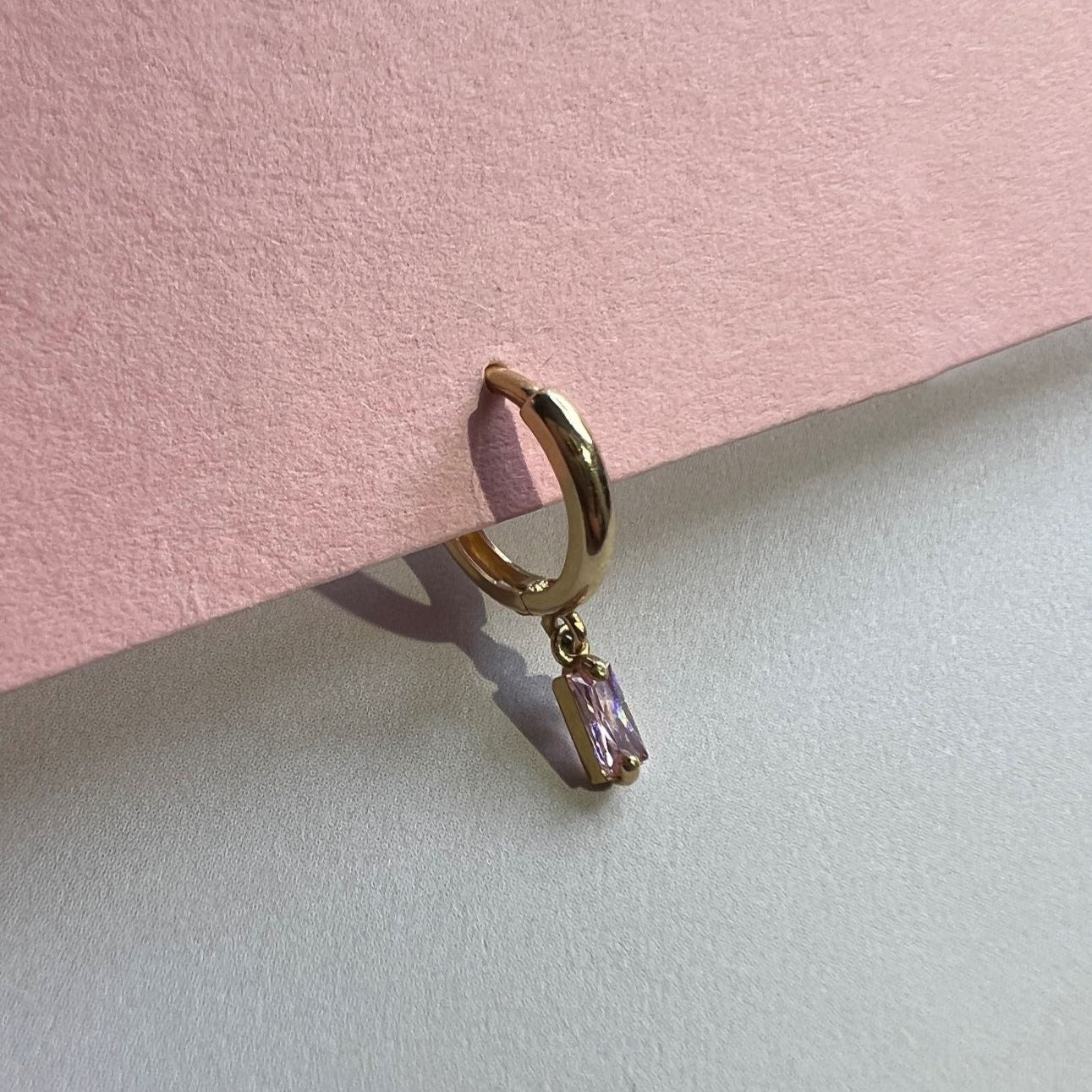 EARRING "SIMPLE THING" WITH PINK CZ / SOLID GOLD