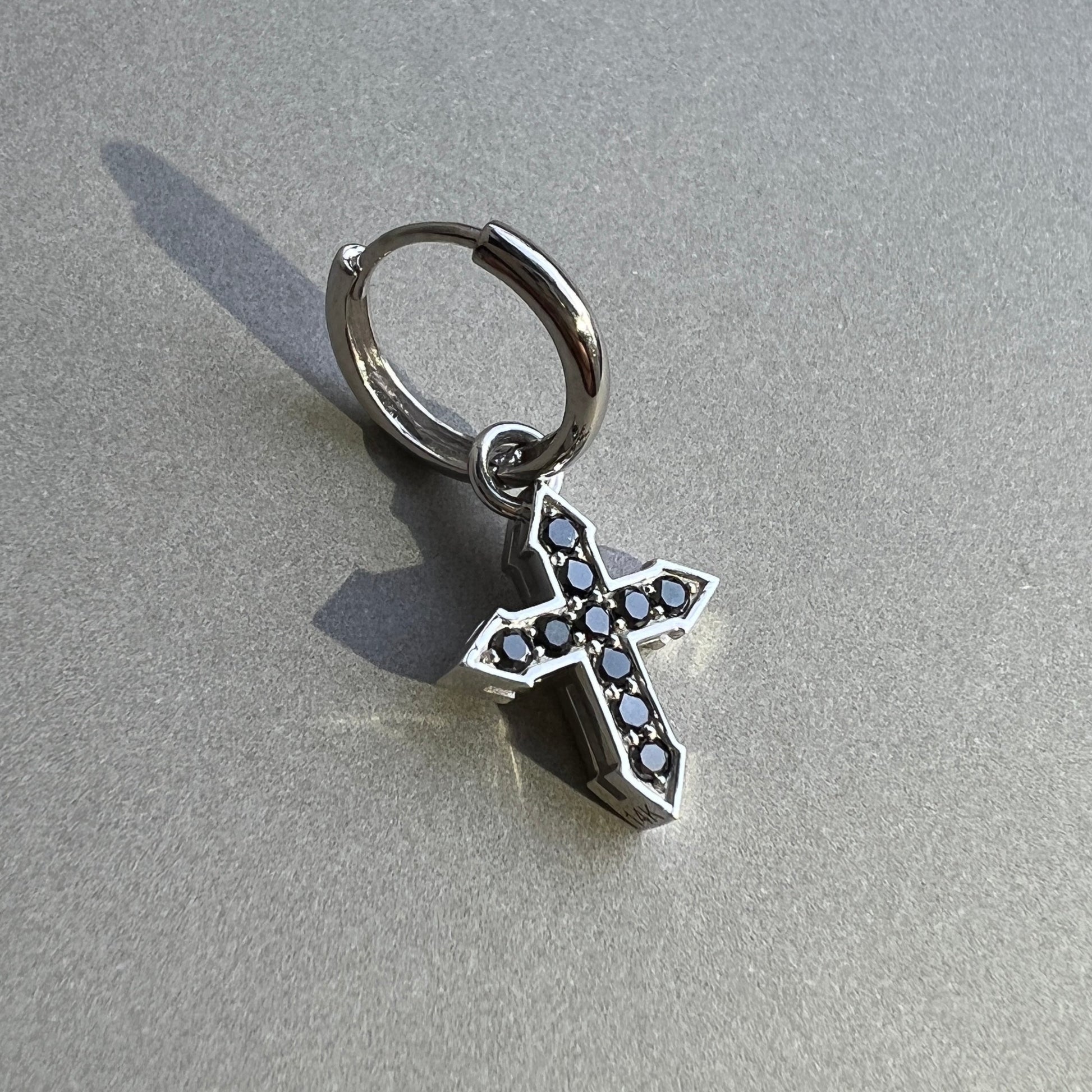 EARRING CROSS "GLOW" WITH BLACK DIAMONDS / SOLID GOLD