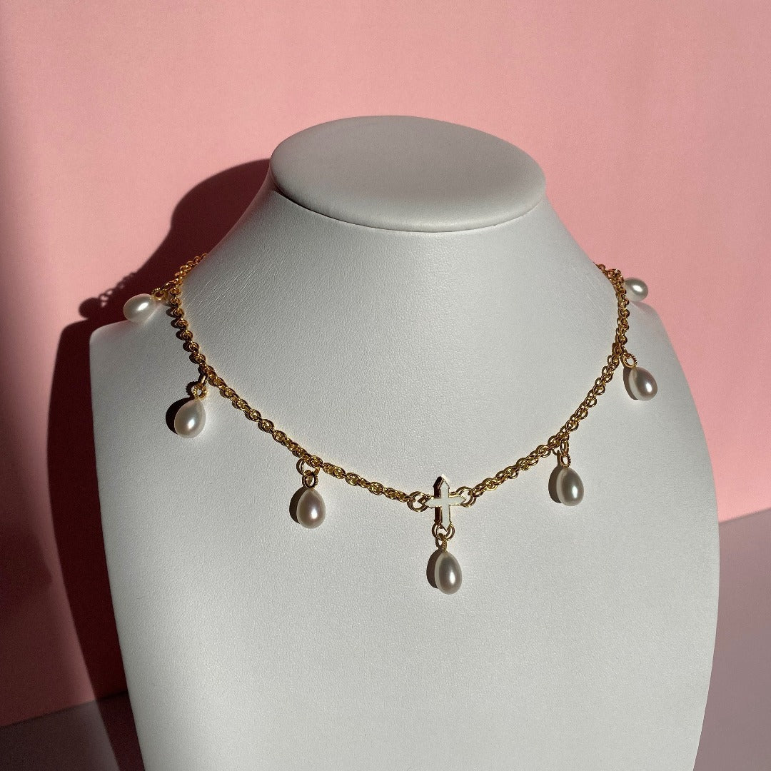 ONE - SEVEN CHAIN WITH ENAMEL / SOLID GOLD & PEARLS