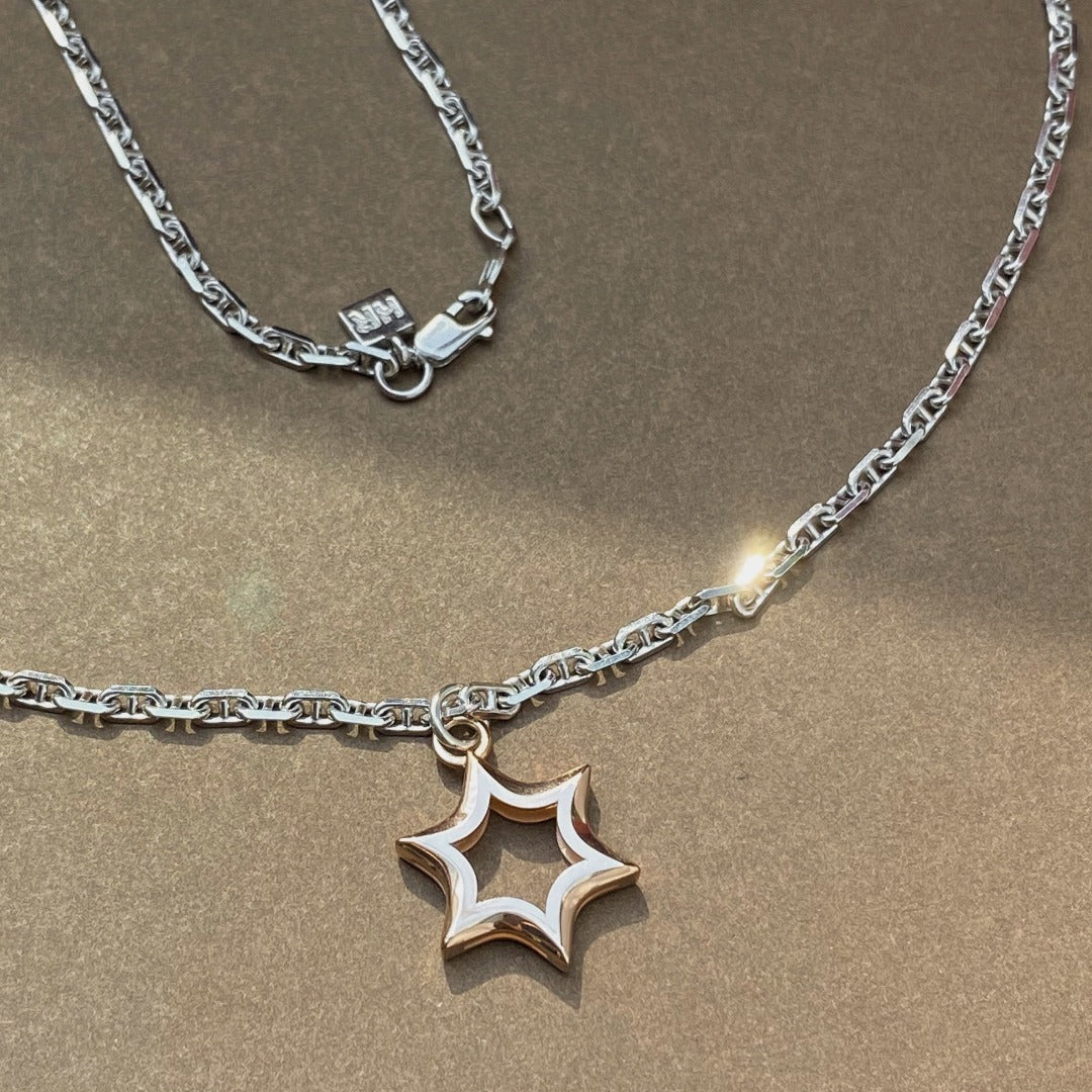 PENDANT "STAR OF DAVID" ON A SILVER CHAIN / SOLID GOLD